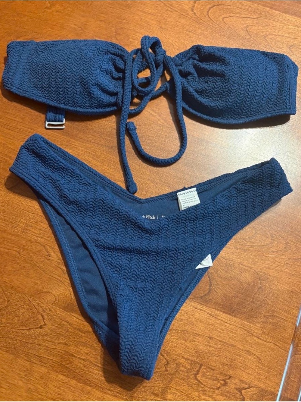 Abercrombie & Fitch Navy Textured Bandeau Bikini